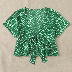 Green Floral Tie Crop Top NWOT